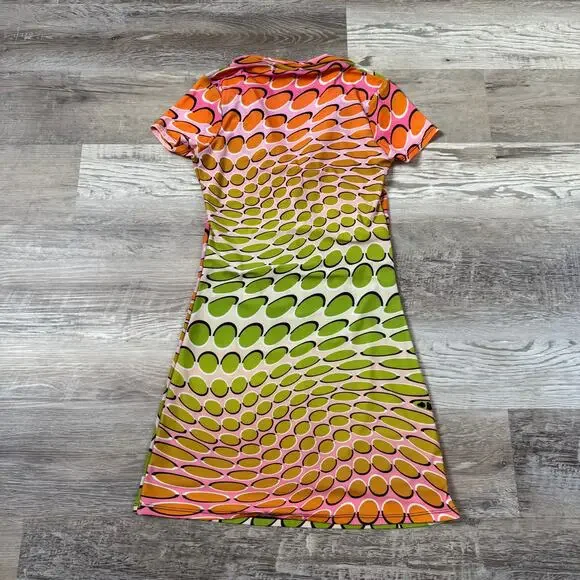 OMIGHTY Mini Dress Pink Green Psychedelic Polo Y2K Indie Sleaze Small - Picture 5 of 9